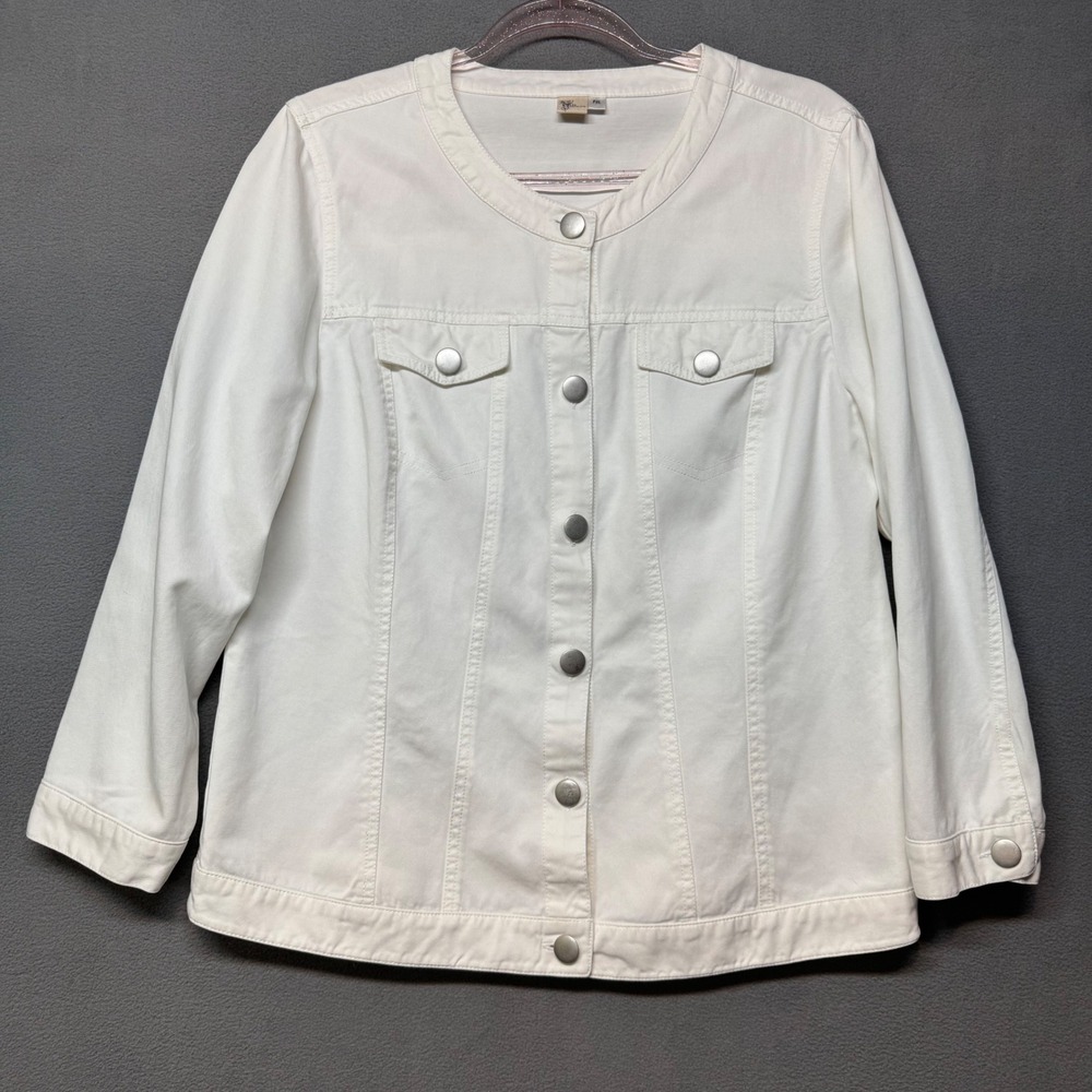 She Wears The Pants Denim Jacket White Tencel Cotton Blend Petite XL PXL Casual